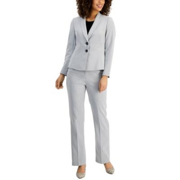 Le Suit Womens Seamed Pantsuit Regul Whitegrey 6